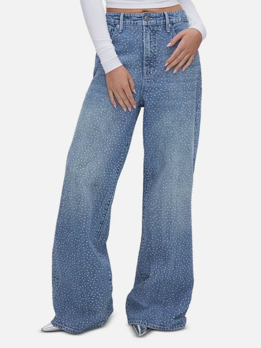 Good American Good Ease Embellished Baggy Jeans